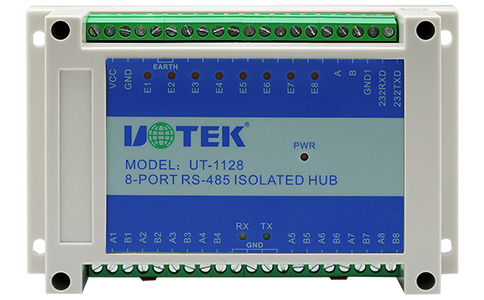 龙8头号玩家工业级8路RS-485串口集线器_UT-1128 工业级RS-232/RS-485转8PORT RS-485集线器